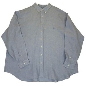 POLO RALPH LAUREN Light Blue Linen Button Up Long Sleeve Shirt Casual Sz 3XB
